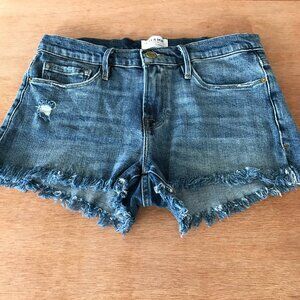 Frame Le Cutoff Denim Shorts Women 26 Blue Mid Rise Distressed Raw Hem Stretch